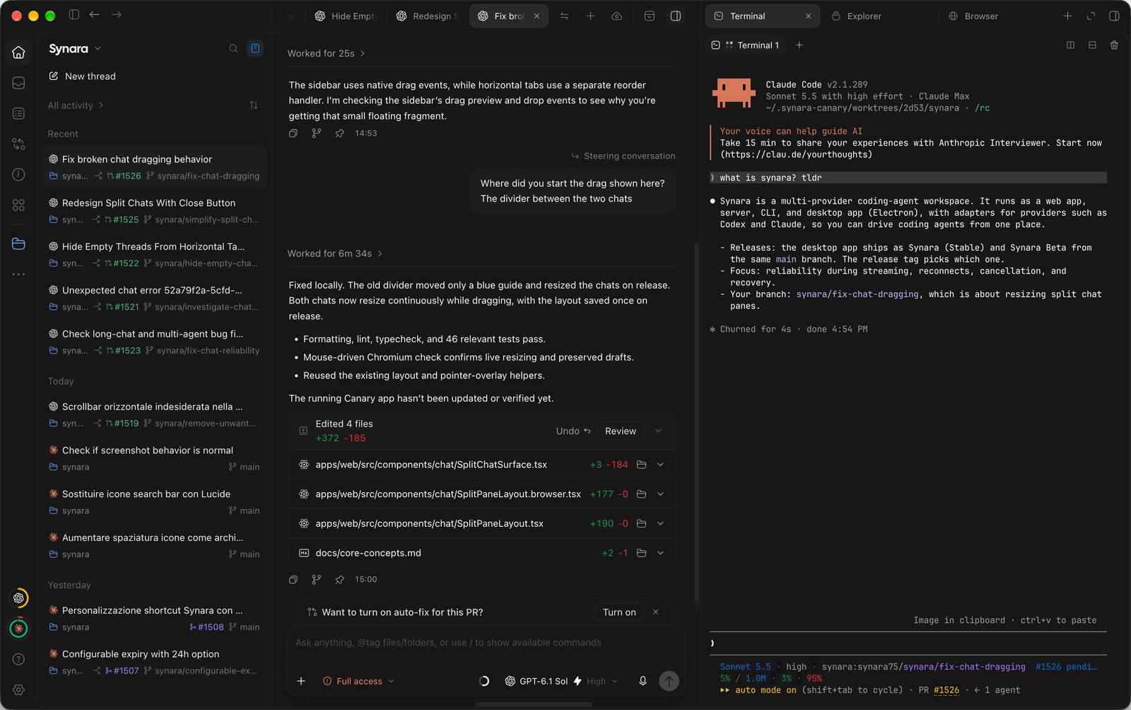 Synara — local-first command center for parallel coding agents, terminals, previews, diffs, and Git worktrees